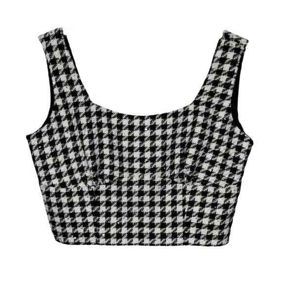 Jason Wu Crop Top Small Black White Houndstooth Sequin Tweed Academia Preppy - Picture 1 of 10
